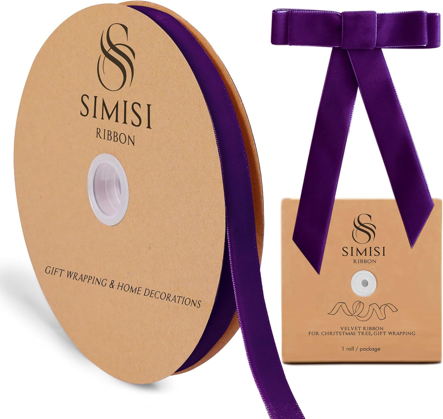 Purple Velvet Ribbon 5/8'' 25 Yards for Christmas Tree, Gift Wrapping, Flower Bouquet, Wreath Decorations, Bow Making