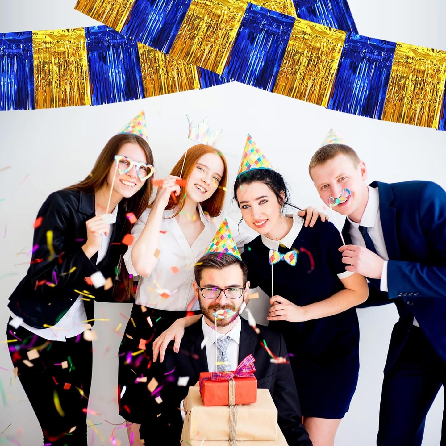 BEISHIDA 3 Packs Metallic Foil Fringe Garland Blue Gold Wall Hanging Tinsel Fringe Banners for Car Floats Bridal Shower Wedding Birthday Easter Graduation Holiday Party Decoration(30 Feet)