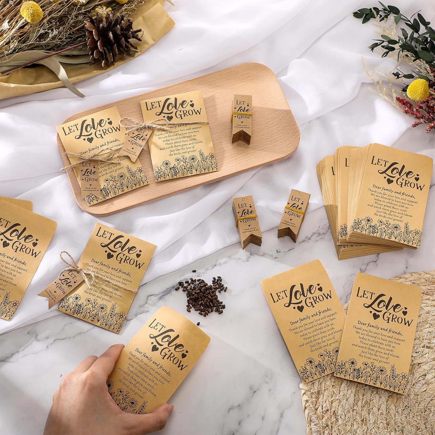 50 Sets Let Love Grow Wedding Favors for Guests Wedding Thank You Gifts Bulk Include Flower Seed Packets Tags and Hemp Ropes Craft Envelops for Bridal Shower Engagement Party Favors