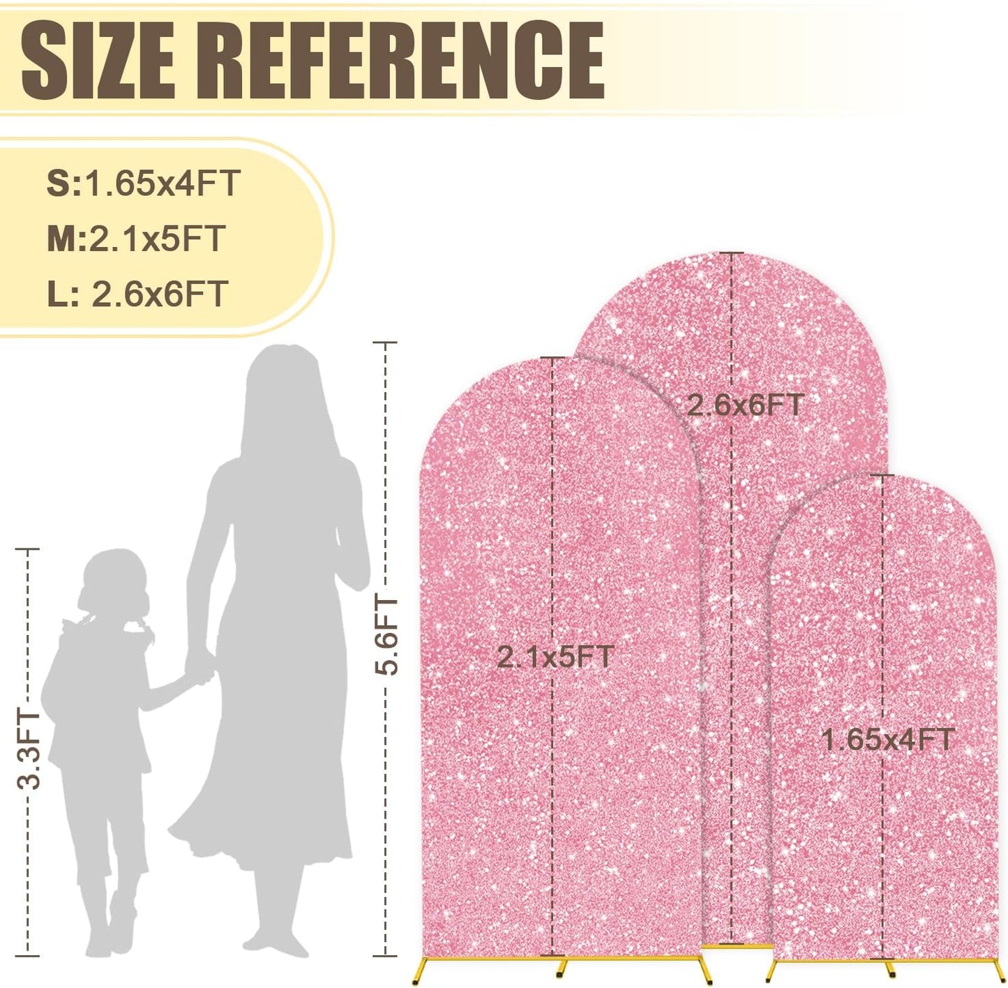 MODFUNS Metal Arch Backdrop Stand and Cover Set 4&5&6ft Pink Gold Sequins Arch Backdrop Cover Double Sided Arch Frame with Covers Gold Arch Stand and Covers for Banquet Reception Birthday Decor