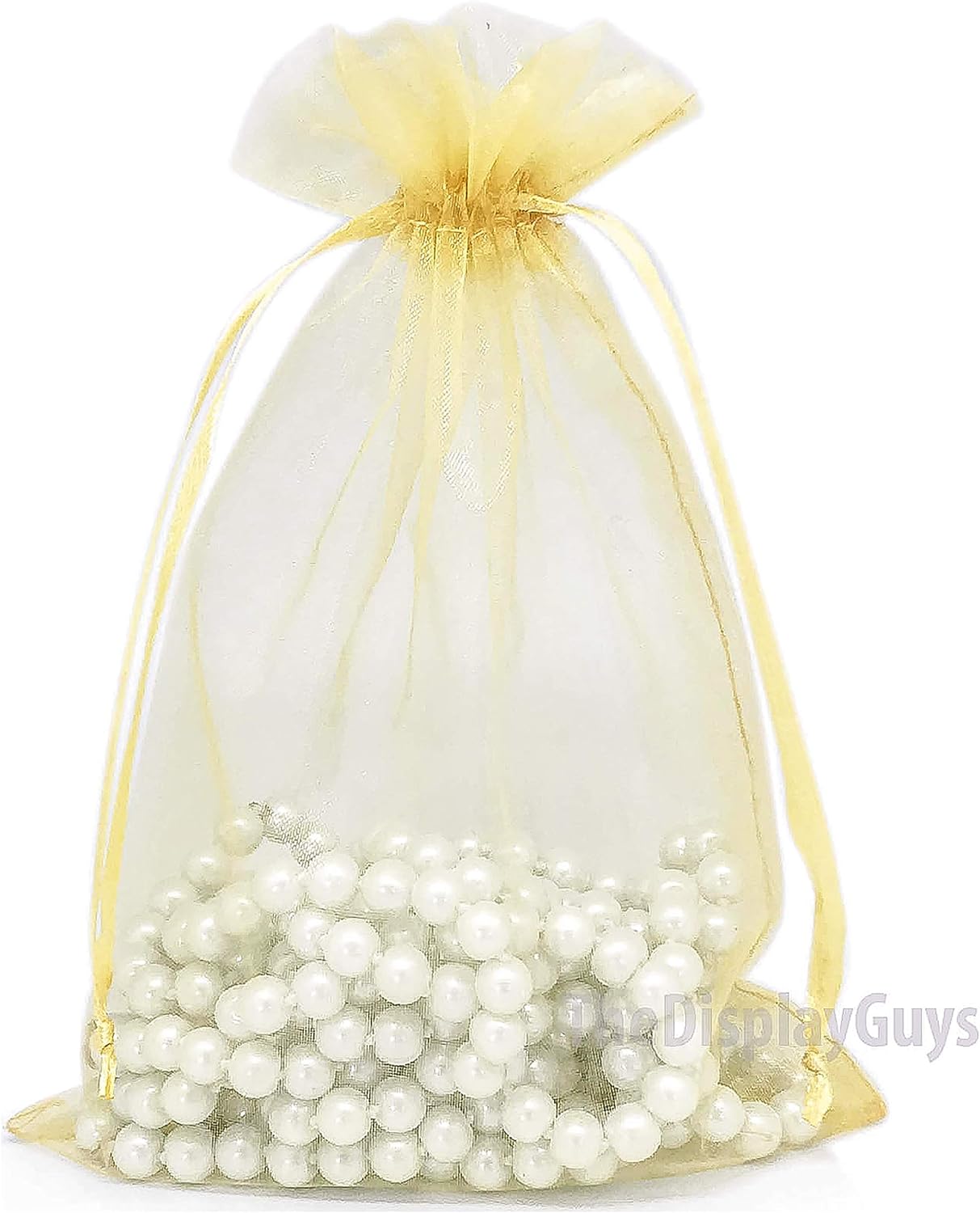 TheDisplayGuys 48-Pack 6x8 Gold Sheer Organza Gift Bags with Drawstring, Goodie Bags for Jewelry, Candy Bags, Treat Bags, Wedding Favors Small Mesh Bags