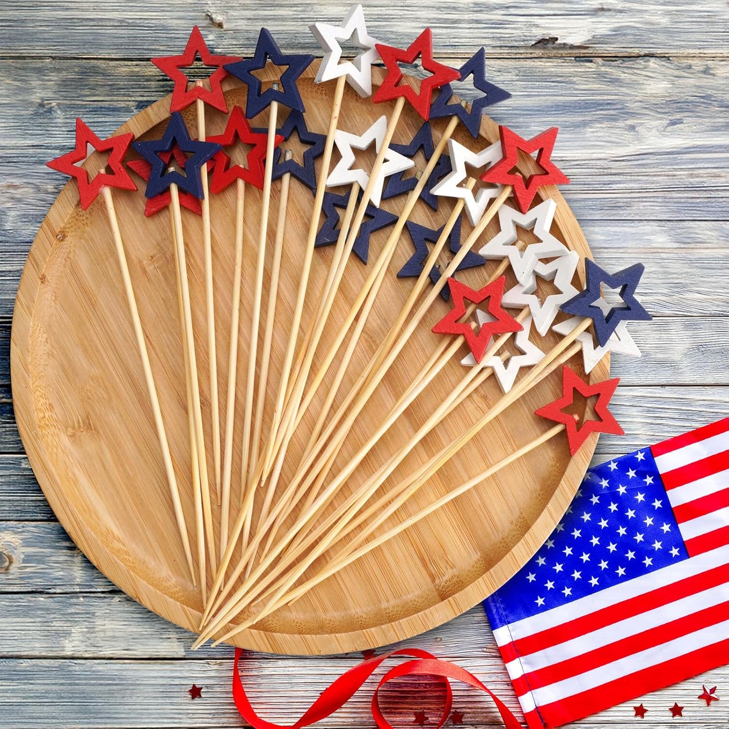 Minisland Big Navy Blue Star Cocktail Picks, 5.5 Inch Long Bamboo Fancy Toothpicks for Appetizers, Decorative Independence Day Holiday Party Food Drinks Garnish Fruit Skewer Sticks 50 Counts - MSL433