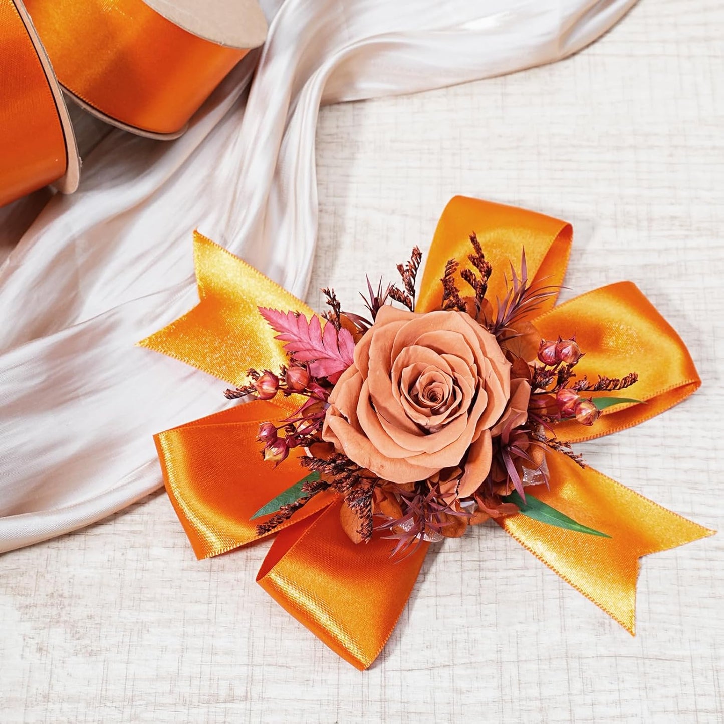 LaRibbons Orange Ribbon 1 1/2 Inch 25 Yards Luxury Double Faced Russet Orange Silk Ribbon for Flower Bouquet Crafts Gift Wrapping Wedding Party Decoration