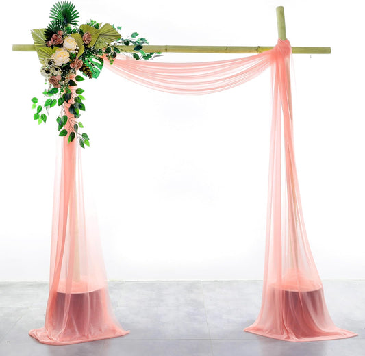 VDS Pack of 4 Panel (30 Inch X 20 Feet) Wedding Arch Draping Fabric Sheer Chiffon Fabric Drapery for Wedding Ceremony Reception Swag Backdrop Canopy Chuppah ARBO Altars Decoration (Peach)