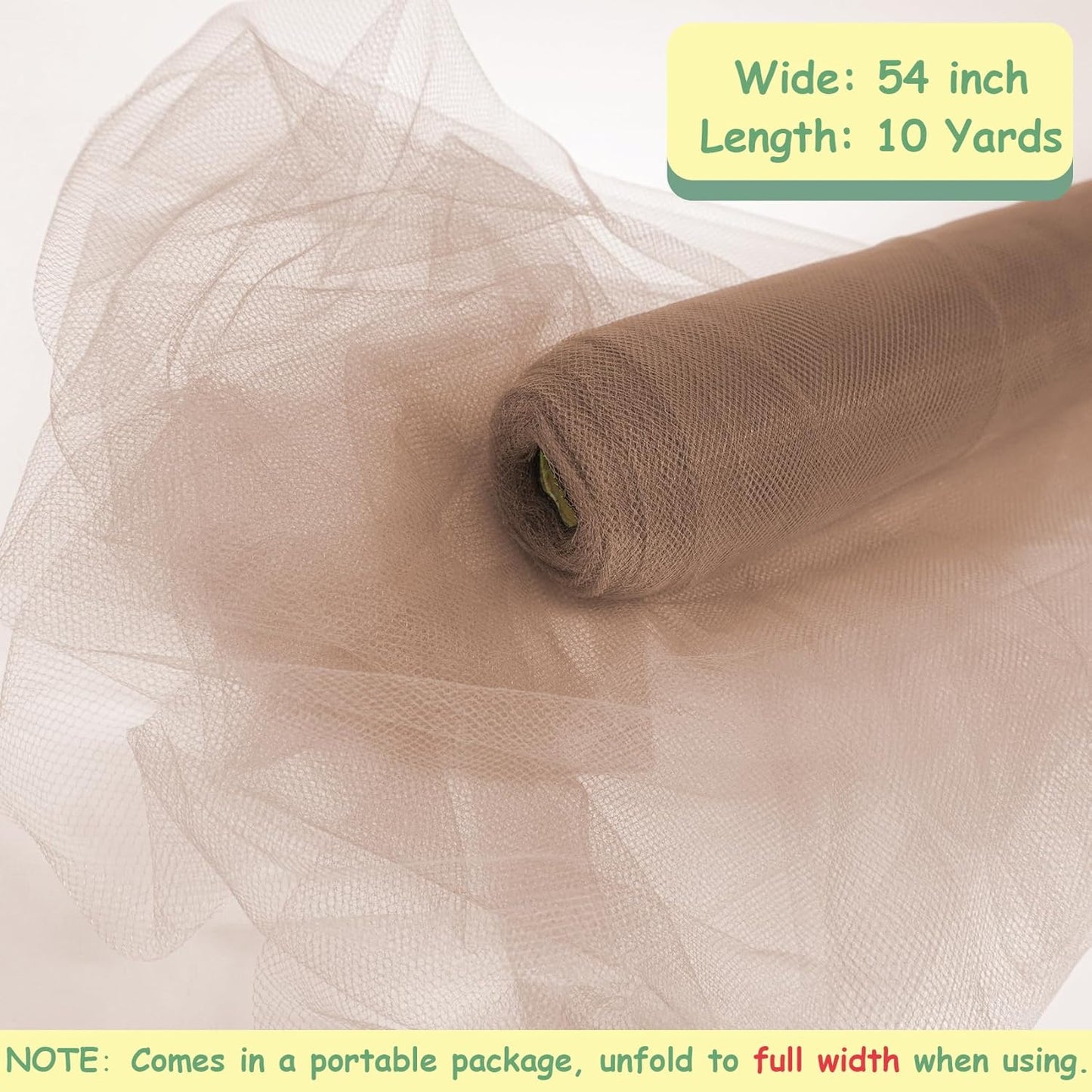 Chestnut Tulle Fabric Rolls, 54 Inch by 10 Yards (30 ft) Tulle Ribbon for Wedding Party Decoration Sheer Fabric Spool Bolt, Ceiling Decor, Tutu Skirt, Christmas Gift Wrapping, Soft & Drape (Chestnut)