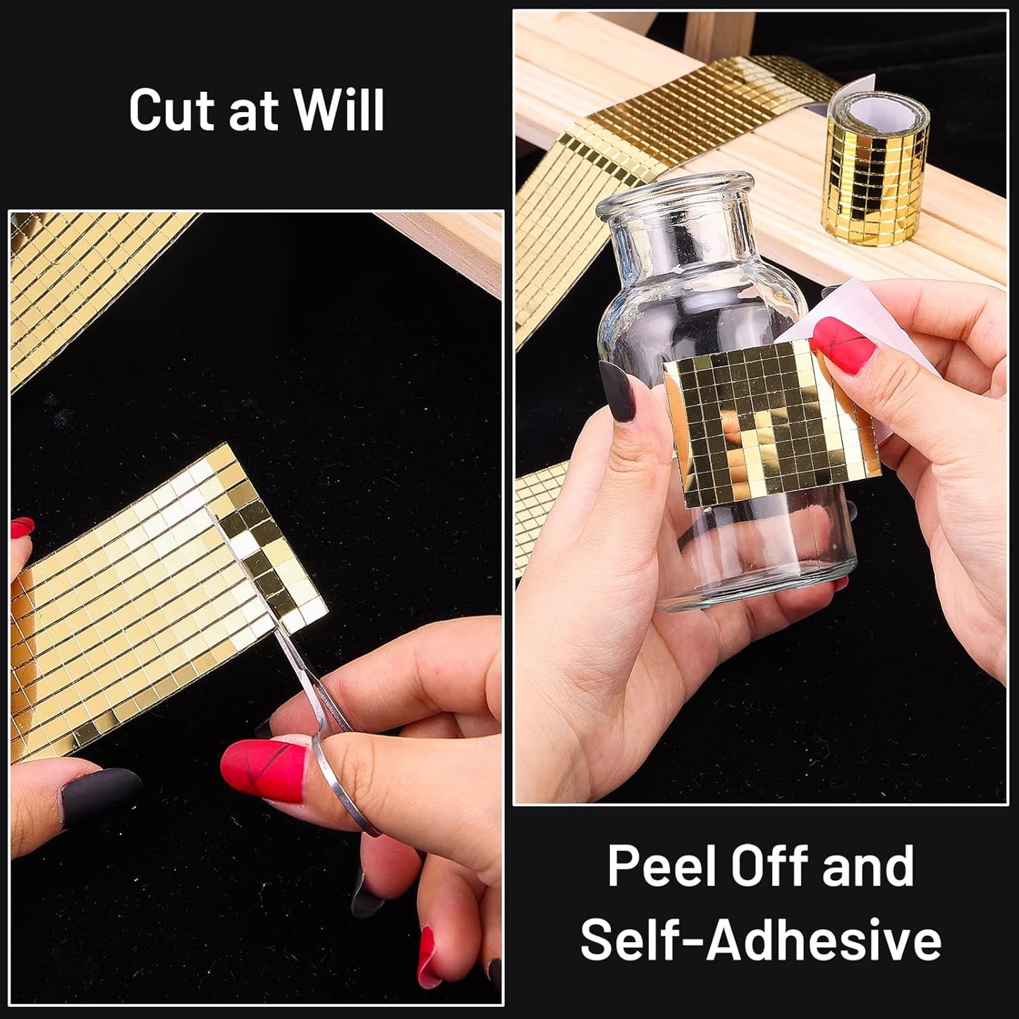 PP OPOUNT 2360 Pieces Self Adhesive Mosaic Tiles, Gold Disco Tiles, Square Glass Mosaic Mirror for Craft Decoration, DIY Disco Ball, Vase, Photo Frame (5 x 5 mm)