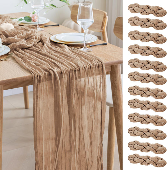 Asee'm 12pcs Cheesecloth Table Runner 120 Inches Long Nude Boho Gauze Cheese Cloth Runner 10FT Rustic Sheer Table Runners for Christmas Wedding Party Baby Shower Spring Easter Decoration