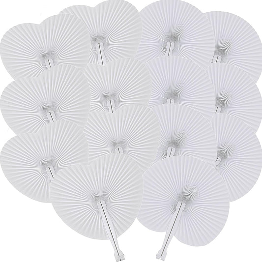 12 Pcs Decorative Paper Folding Hand Fans Handheld,White Round Heart Foldable Wedding Fans Chinese and Japanese Fans Bulk for Bridal Guest Church Party Favors Dancing Birthday DIY