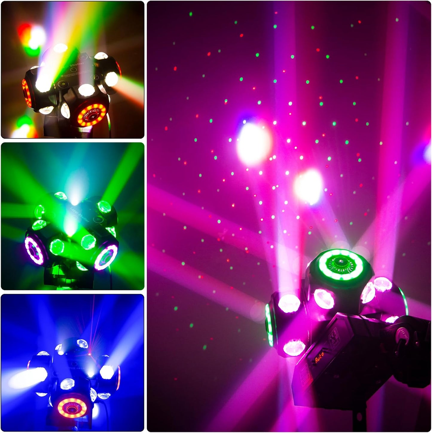 4Head Moving Disco Lights W/ 16Light Strips RGBW LED Rotating Beam Stage Spotlight Event Lighting W/DMX & Sound Control, for DJ KTV Disco Party Wedding Concert Halloween Christmas Festivals