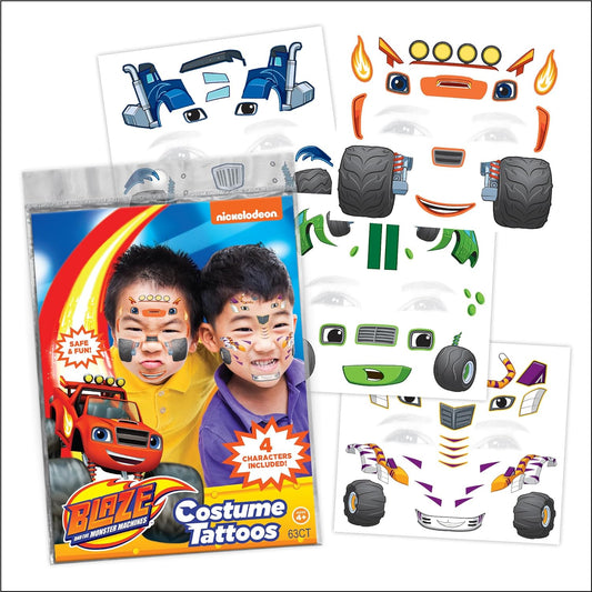 Blaze Costume Face Temporary Tattoos – Kids Temporary Tattoo Set Featuring Blaze and the Monster Machines, Easy Halloween Costume Accessory, Non-Toxic & Skin-Safe