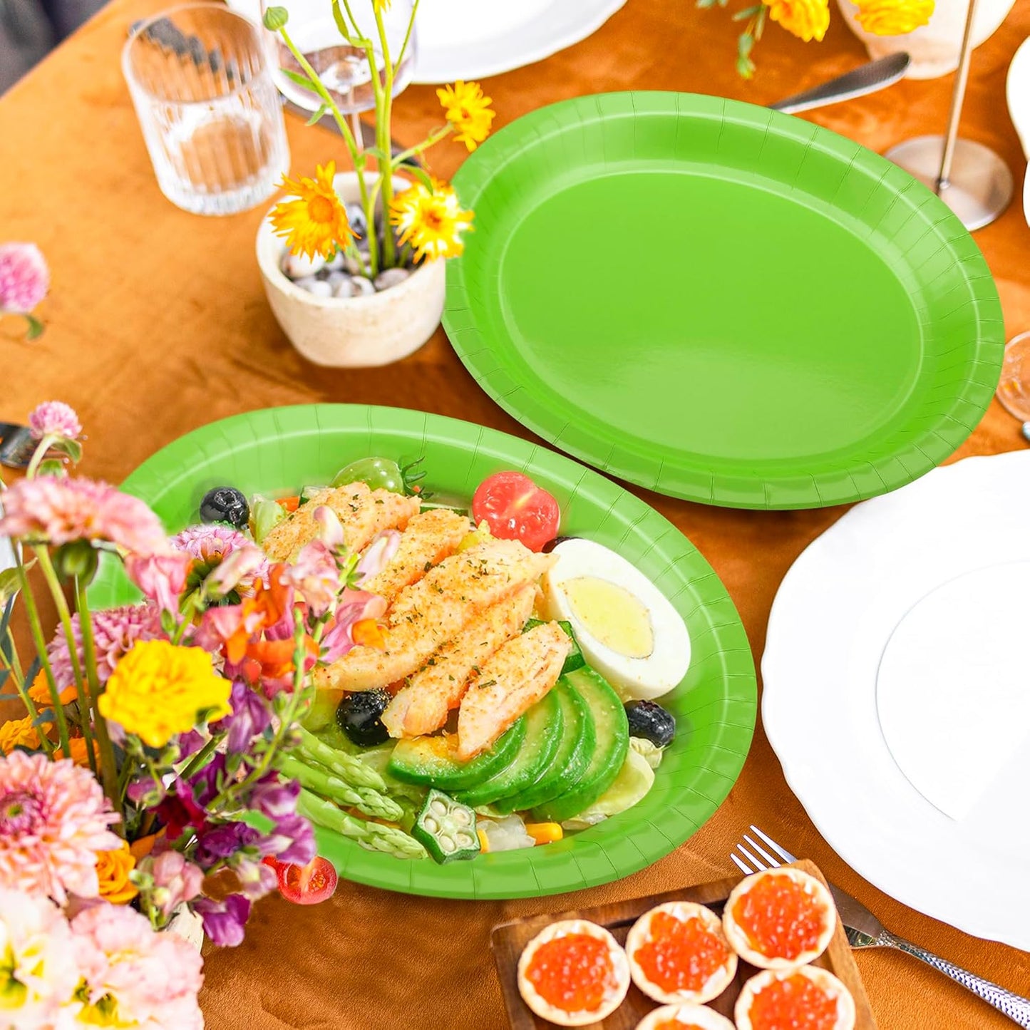 QZYL 50 Pcs Party Decorations, 12.2'' X 10.2'' Oval Large Paper Plates, Lime Green Disposable Paper Plate Heavy Duty Daily Dinner Plates for Birthday Party Wedding Picnic Holiday