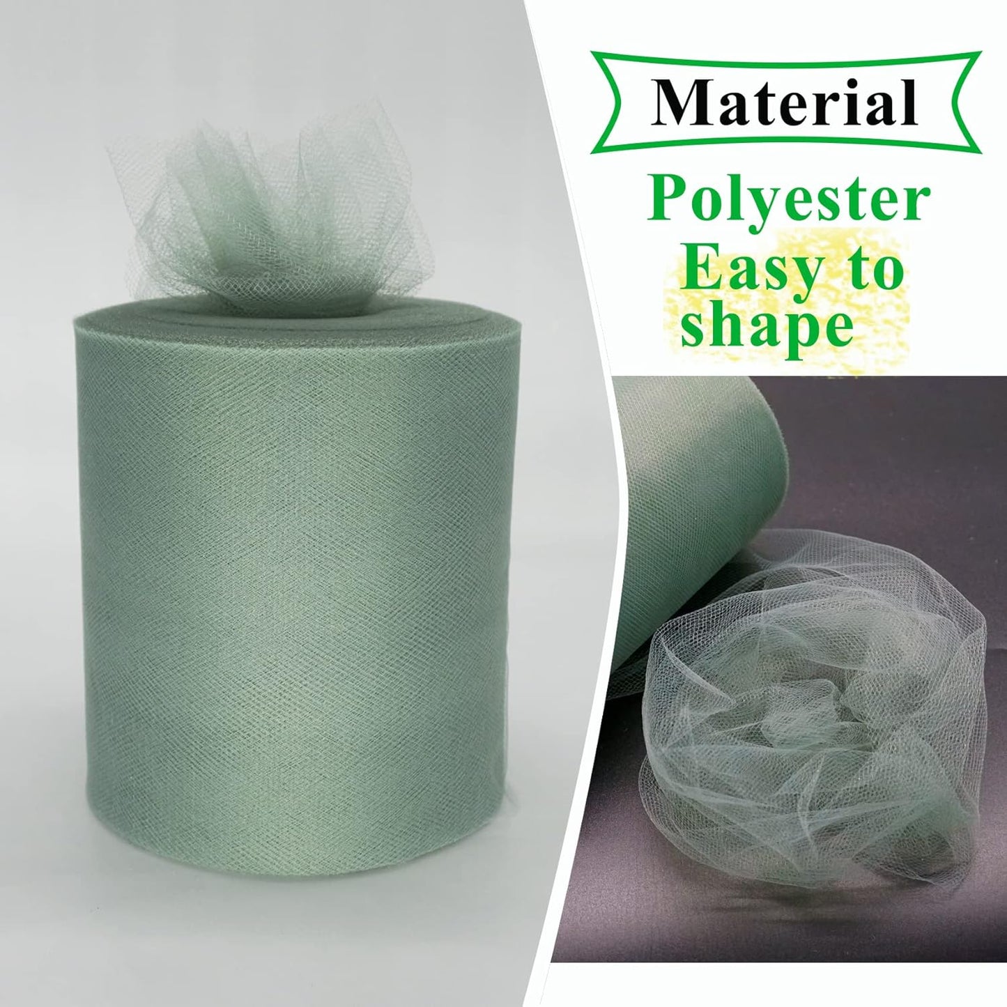 Sage Green Tulle Fabric Rolls 6 Inch by 200 Yards (600 feet) Fabric Spool Tulle Ribbon for DIY Tutu Bow Baby Shower Birthday Party Wedding Decorations Craft Supplies
