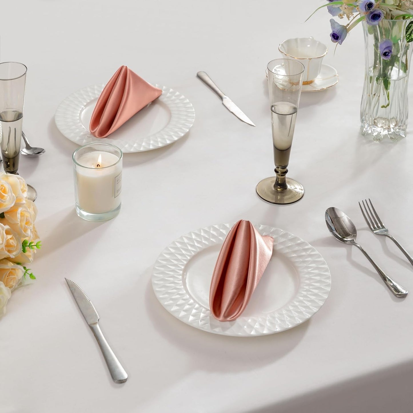 36 Pack Square Satin Dinner Napkins, 16x16 Inches Silky Soft Smooth Table Cloth Napkins for Restaurant Weddings Banquet Party Decoration, Rose Gold