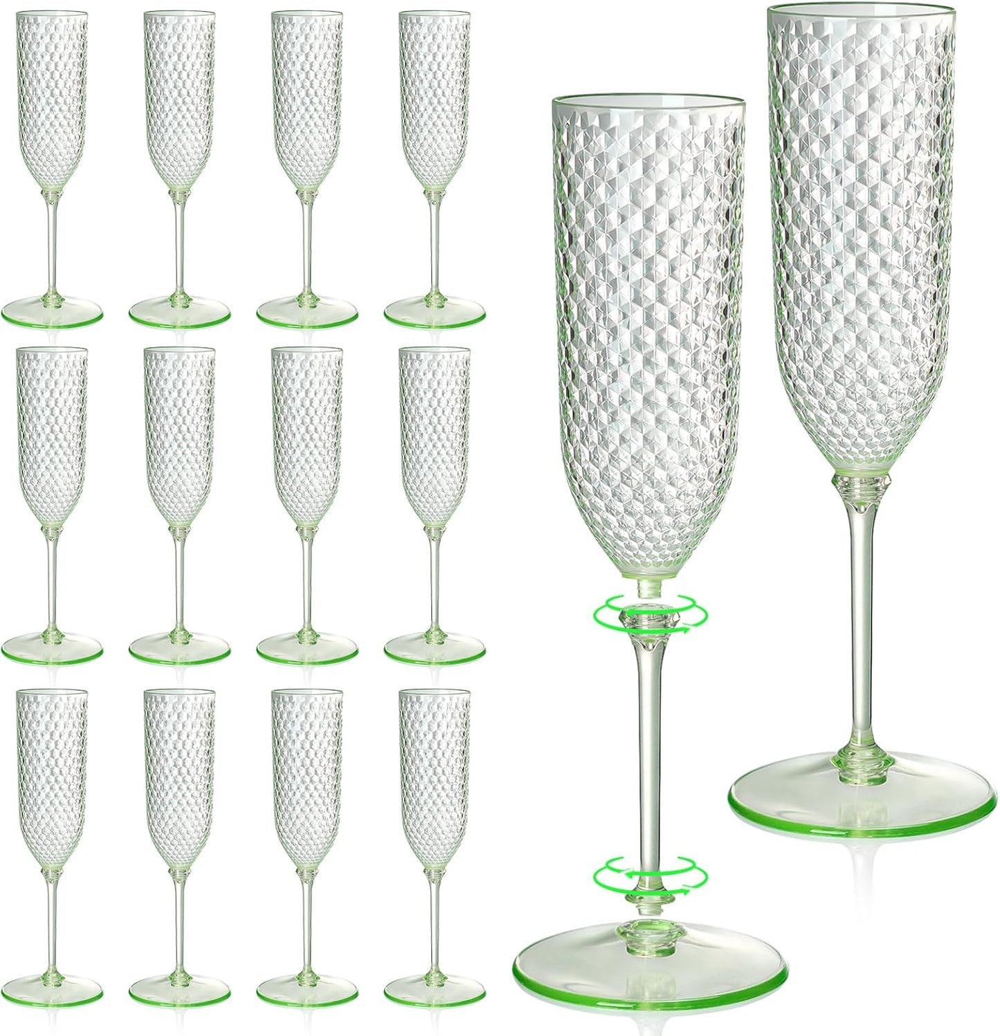 XUWAIDSGN 24 Pack Green Detachable 2 piece Champagne Flutes 5.5 Oz Unbreakable Plastic Mimosa Disposable Champagne Glasses Drinking Cups Stemmed Reusable Wine Toasting Glasses for Wedding