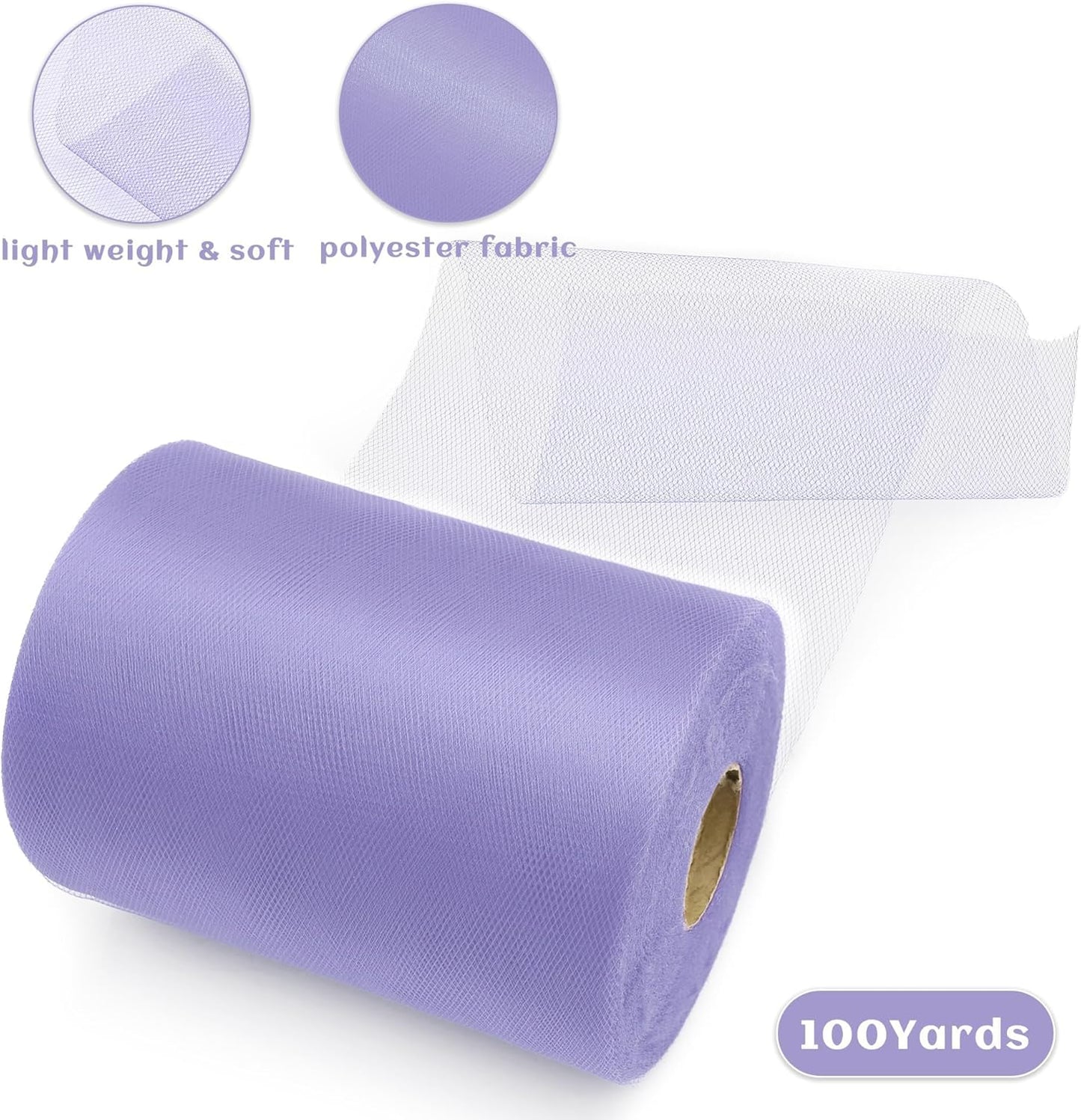 6 Inch × 100 Yards(300 Feet) Tulle Mesh Ribbon Light Purple Tulle Fabric Ribbon Roll Netting Spool for Tutu Skirt DIY Craft Wedding Home Decor Party Gift Wrapping Ornaments