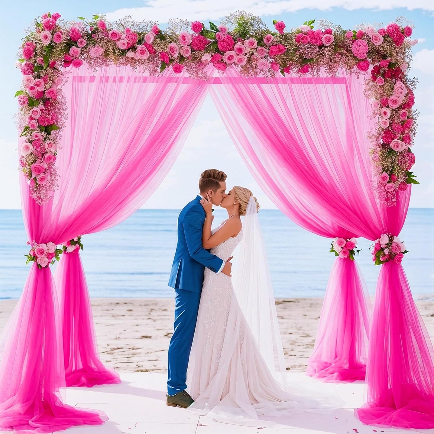 20x10 Hot Pink Tulle Backdrop Curtains for Parties, Sheer Backdrop Curtain Wedding Photo Background Drapes for Baby Shower Photography Birthday Party