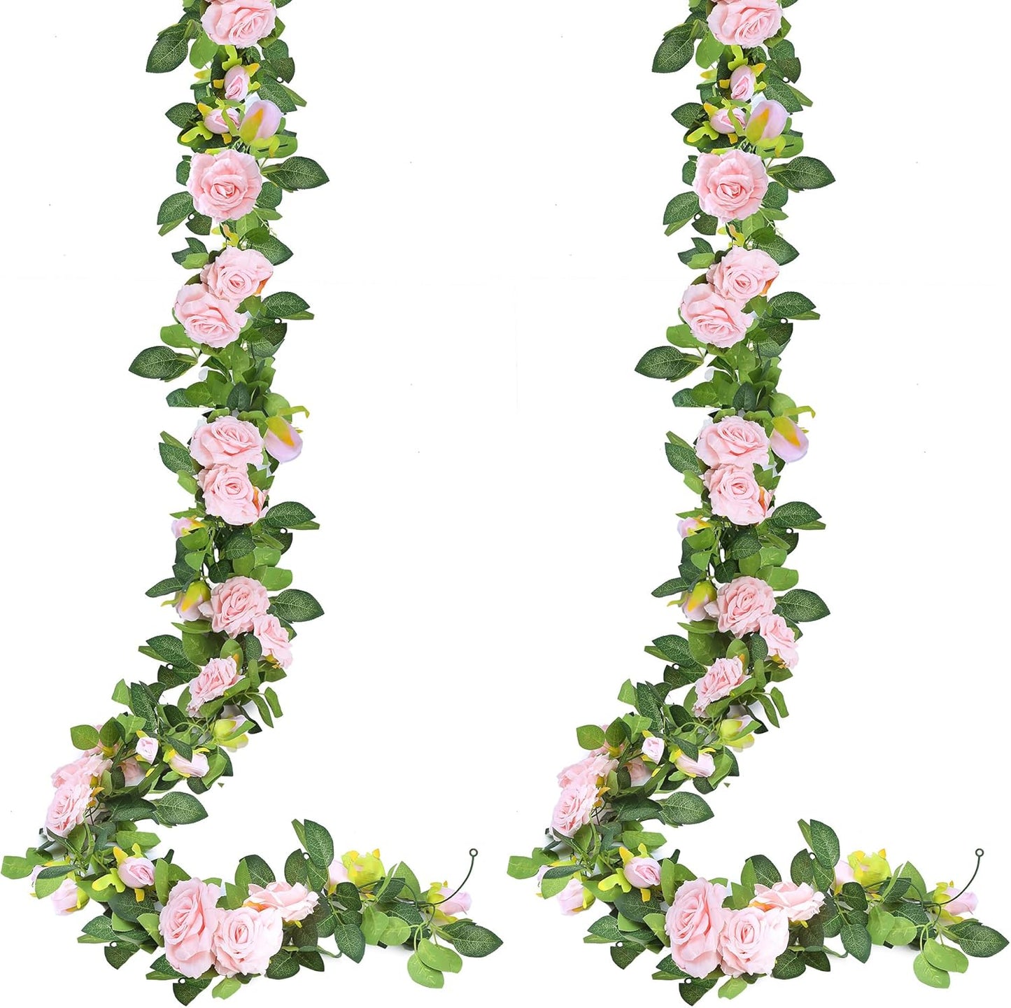 Sggvecsy 2Pcs 15.5Ft Artificial Rose Vine Fake Flower Garland Floral Garland Faux Silk Hanging Vine Rose Ivy Vines for Wedding Arch Party Wall Garden Ceremony Background Outdoor Decor (Pink)