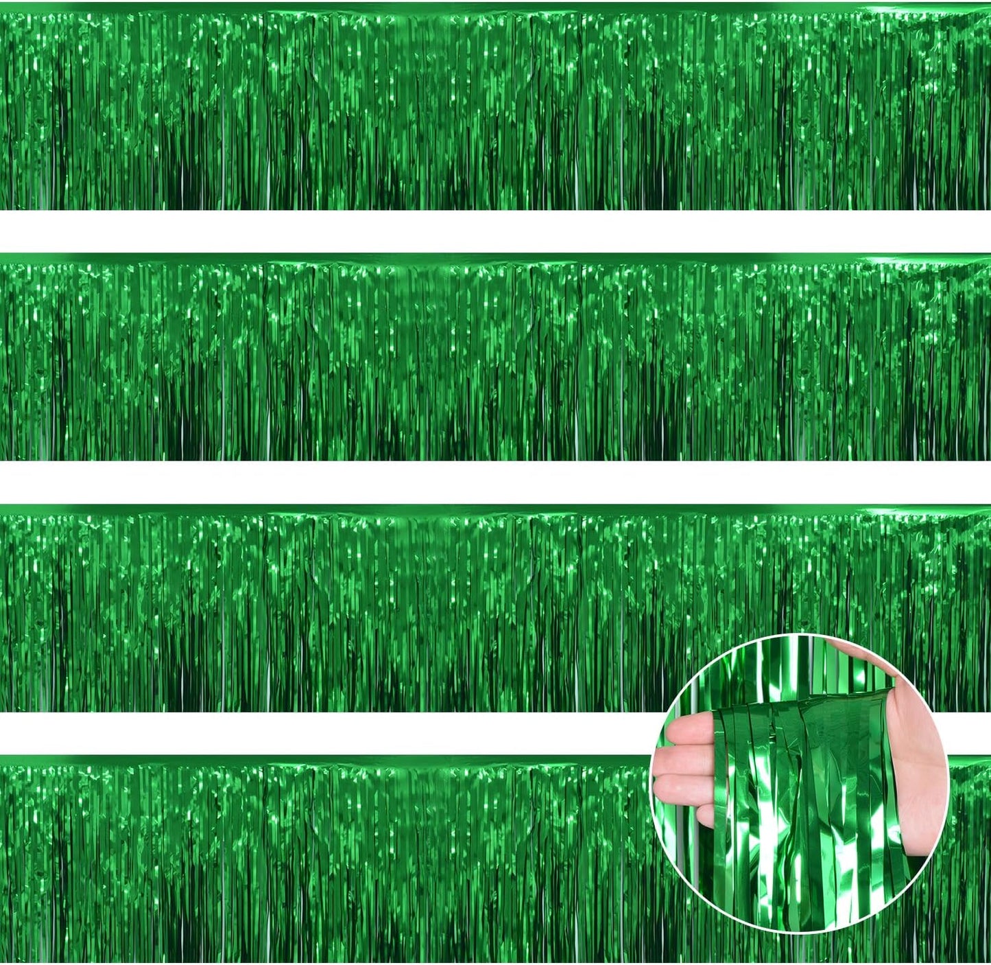 Green Christmas Decorations Tinsel Garland Parade Float Decorations for Trailer 4Pack 12FT Christmas Party Decor Ceiling Fringe Banner Green Backdrop for Streamers Party Decorations