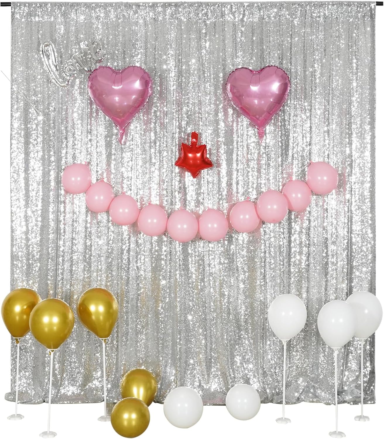 Poise3EHome Silver Sequin Backdrop, 20Ft x 10Ft Glitter Photography Background Curtains for Party Baby Shower Wedding Birthday Christmas Thanksgiving Halloween Decoration