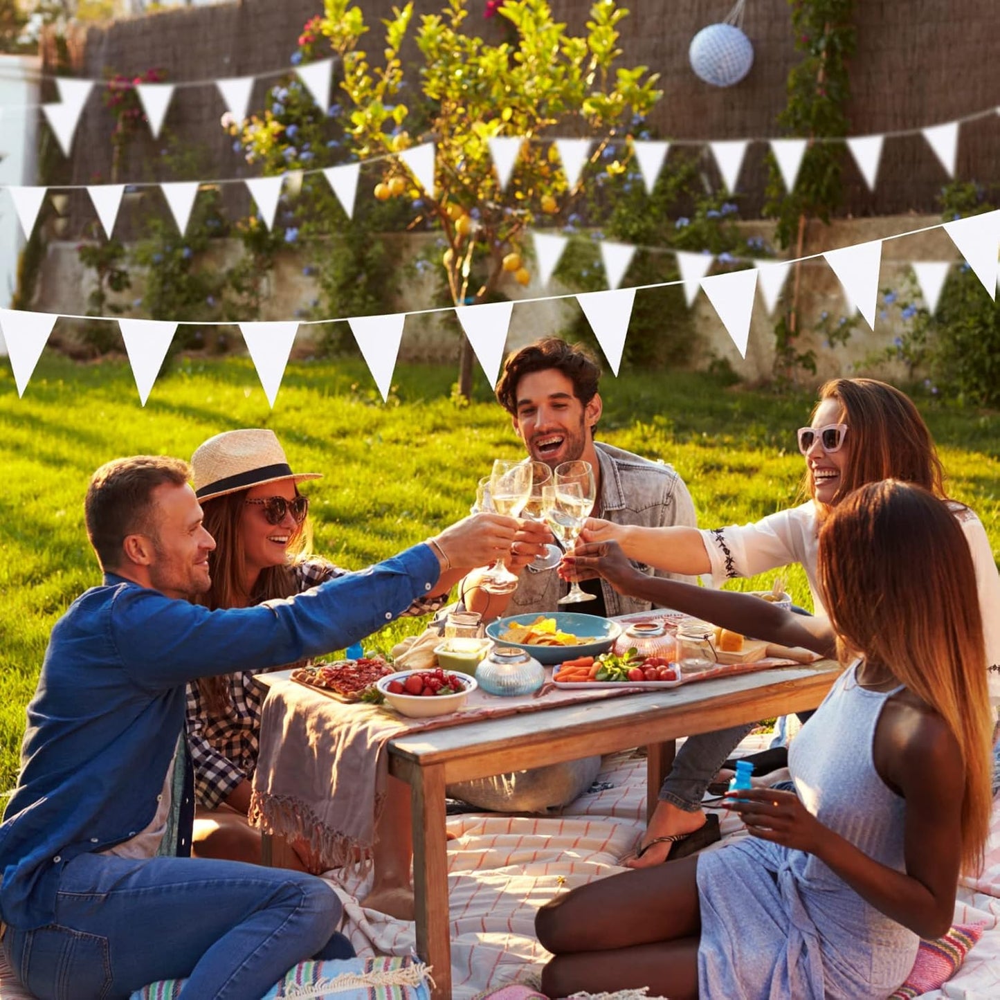 Tatuo 200 Feet Solid Pennant Banners Flags String Triangle Hanging DIY Bunting Flags Party Decorations for Grand Opening Party Banners for Kids Birthday, Shops (White)