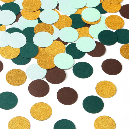 Sage-Green Gold Brown Party Decorations - 300pcs Confetti Paper Dot Table Decor for Gender Neutral Baby Shower Decoration,Bridal Shower,Birthday with Rustic,Boho,Woodland Theme