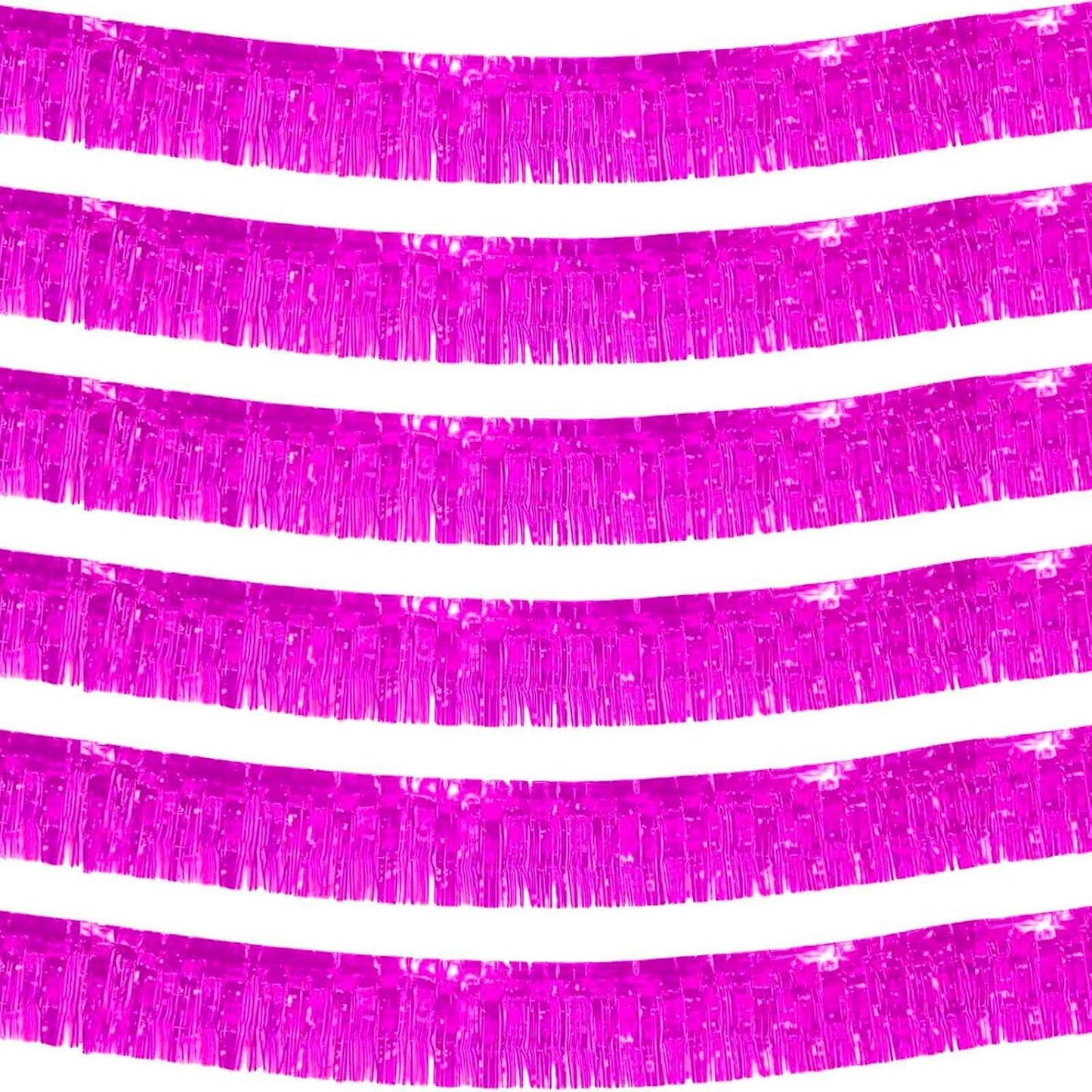 We Moment 6 Pack 10 Feet Hot Pink Foil Fringe Garland Streamers Metallic Tinsel Banner Wall Hanging Fringe Curtain Glitter Backdrop Banner for Parade Floats Birthday Bachelorette Pink Decorations