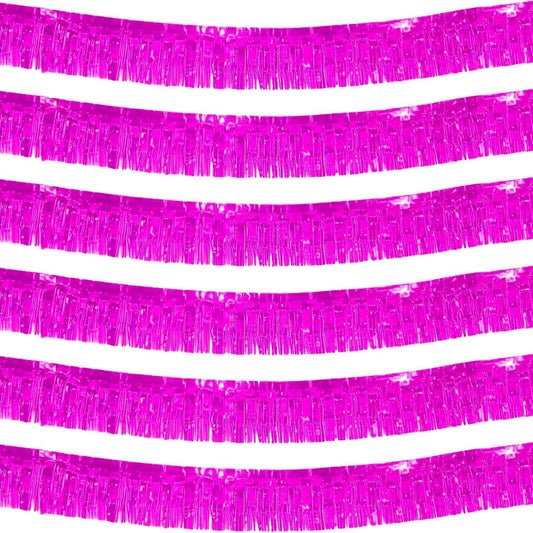 We Moment 6 Pack 10 Feet Hot Pink Foil Fringe Garland Streamers Metallic Tinsel Banner Wall Hanging Fringe Curtain Glitter Backdrop Banner for Parade Floats Birthday Bachelorette Pink Decorations