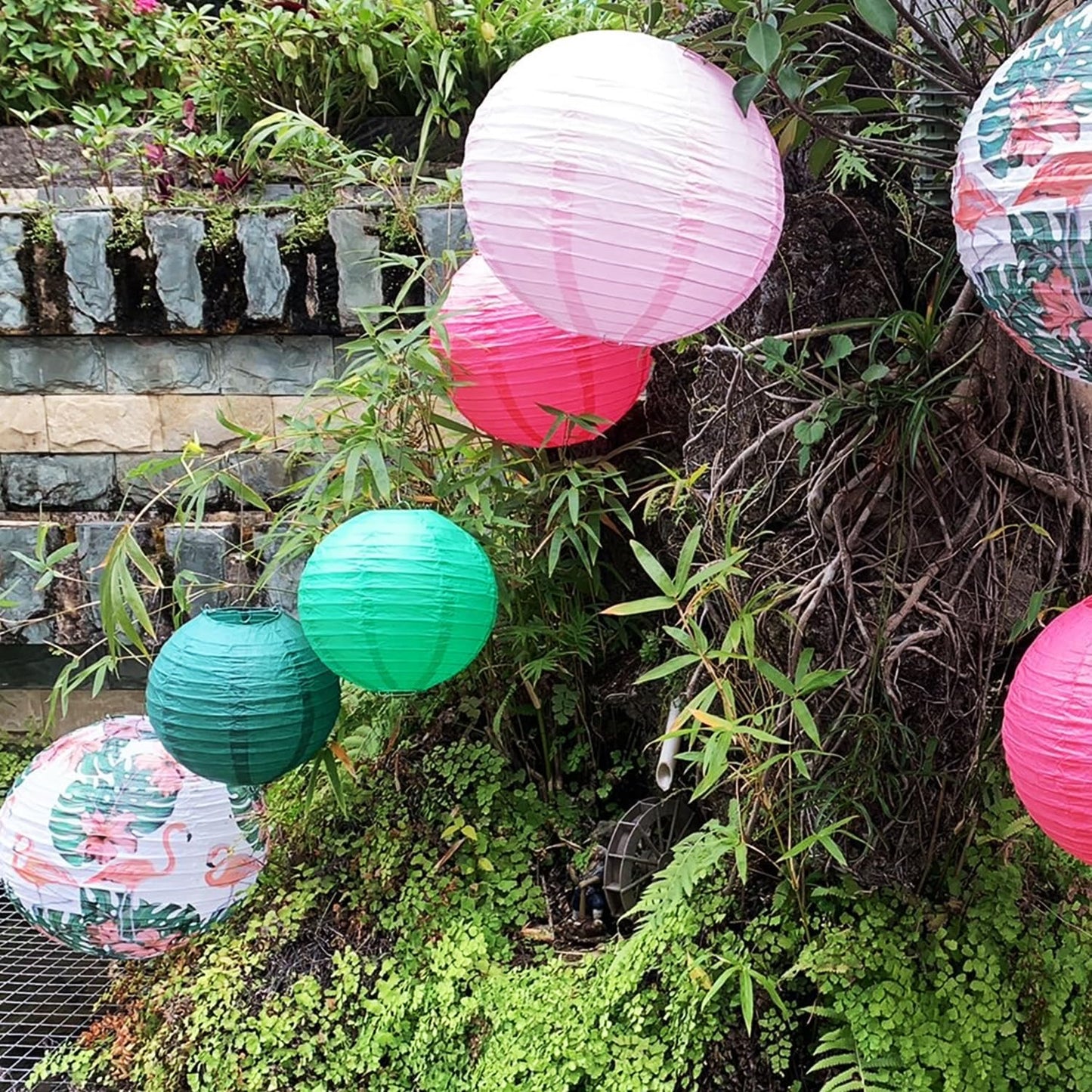 Jungle Tropical Flamingo Theme Bohemian Paper Lantern set10pcs for Birthdays Classrooms Baby Shower Party Decorations Hawaiian Luau Summer Beach Bachelorette Decor