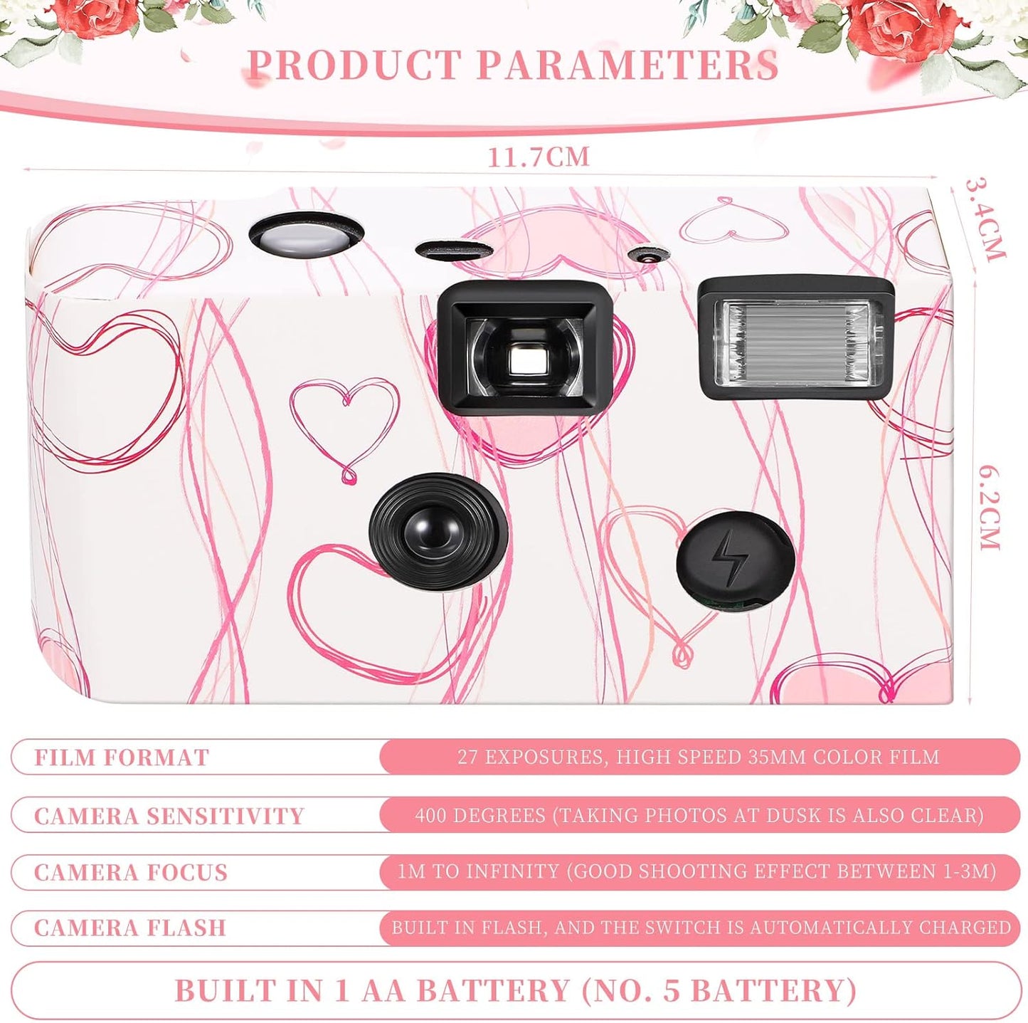 8 Pack Disposable Camera Bulk for Wedding 35mm Film Single Use Camera with Flash for Gathering Travel Anniversary Honeymoon Camp Party Supply