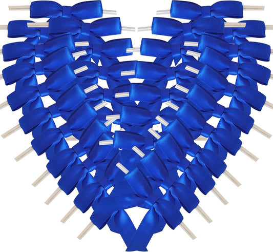50pcs 2-1/2 Inch Blue Satin Ribbon Bows with Twist Tie Bows for Christmas Tree Decoration Gift Packing&Wrapping(Blue)