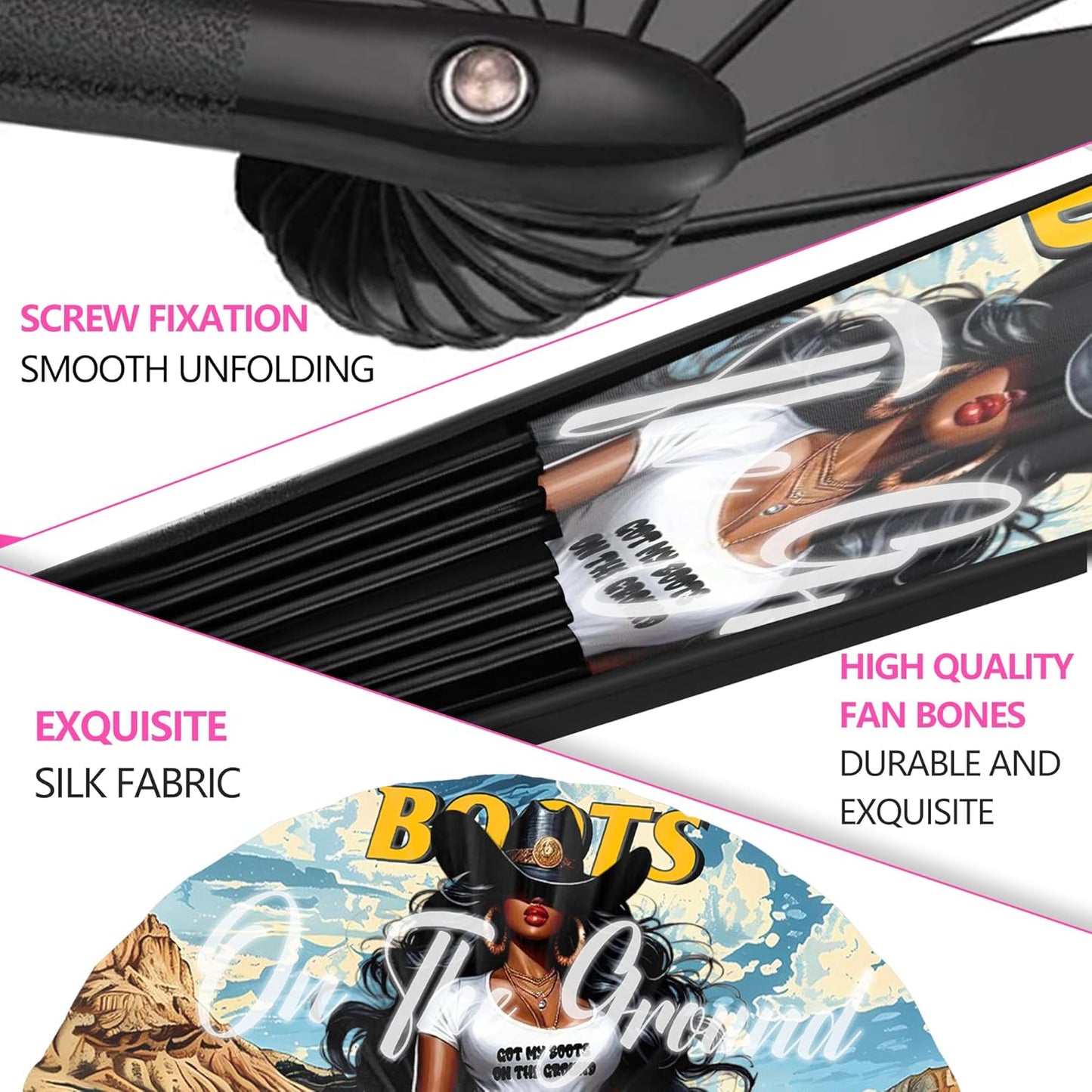 Boots On The Ground Hand Fan,Where Them Fans At Folding Fans,Clapping Clacking Fans For Line Dancing Unique Oriainal Pattern for Party Props Perfect Gifts for Line Dance Lover (Style 7)