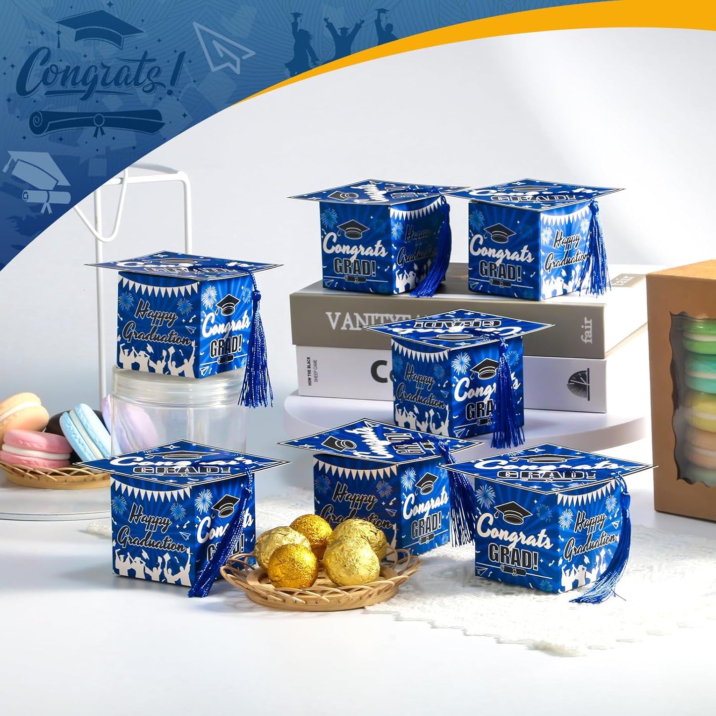 COTOPHER 36 Pack Mini Graduation Cap Gift Boxes, Class of 2025 Graduation Candy Boxes with Tassel, Small Treat Chocolate Box Centerpieces for Tables Party Decorations Graduate Favors Supplies