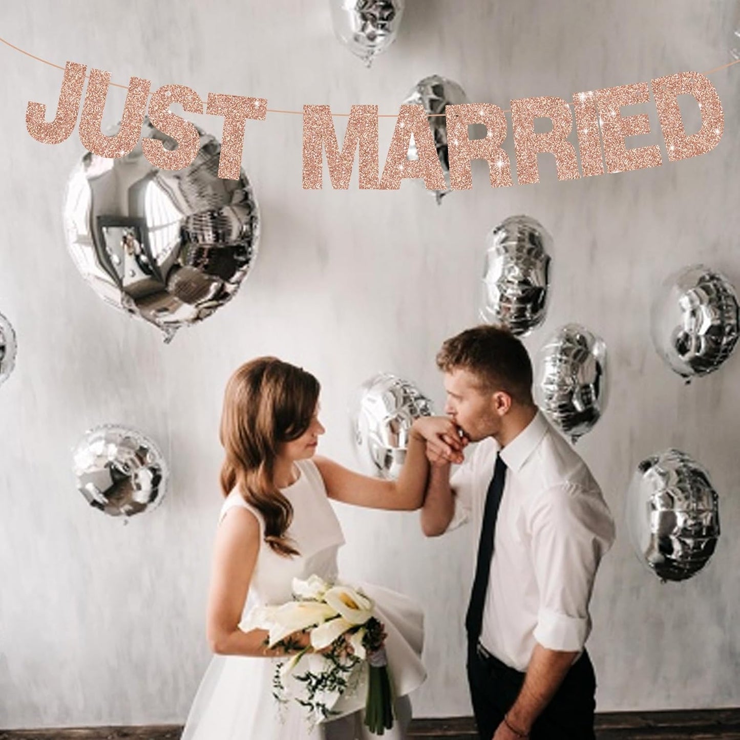 BEISHIDA 116 PCS A-Z Glitter Rose Gold DIY Letter Banner Kit Make Your Own Banner，Including 111 Letters and Numbers 3 Rope and 2 Threading Device,Customized for Birthday Graduation Wedding Party Decor