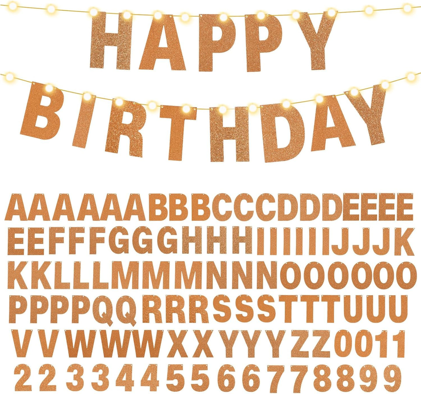 TaoBary 112 Pcs DIY Letter Kit Glitter Customizable Banner Letters Include 107 Letters and Numbers 3 Rope and 2 Needles for Birthday Halloween Christmas Wedding Valentine Party Decor(Glitter Orange)