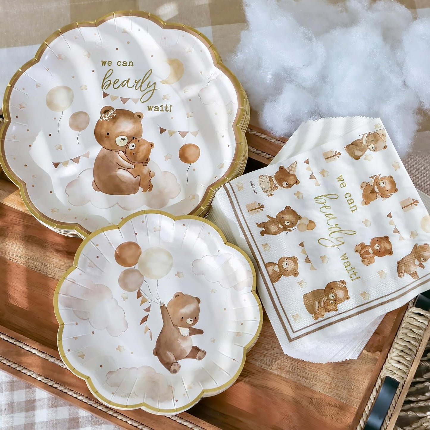Kate Aspen We Can Bearly Wait Baby Shower Plates and Napkins Party Decorations Plates & Napkins; Adorable & Classic Teddy Bear Baby Shower (62 Piece - 16 Guests)