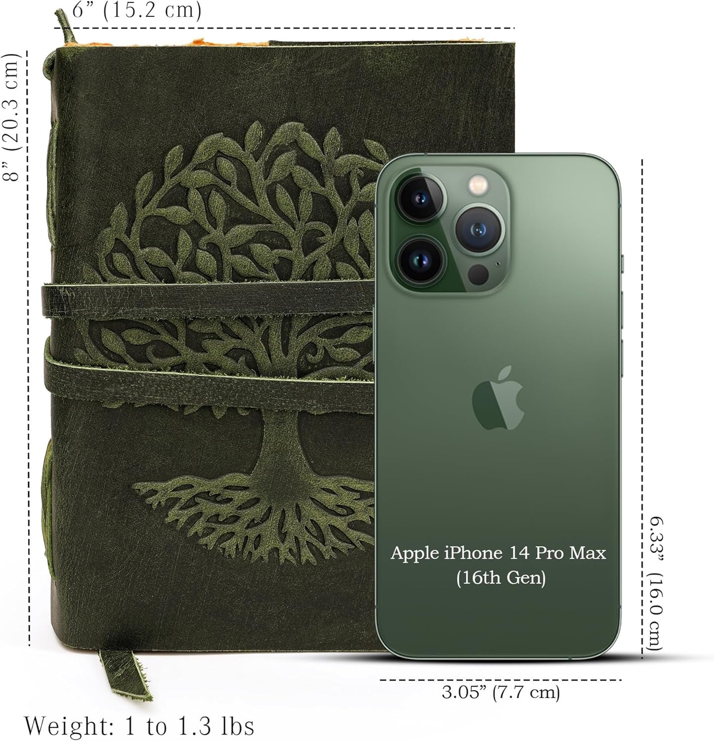 LUXEORIA Tree Of Life Leather Journal for Women and Men, Handcrafted Leather Journal for Writing Womens, Sketchbook, Travel Diary with Unlined Deckle Paper, Dark Green 6x8