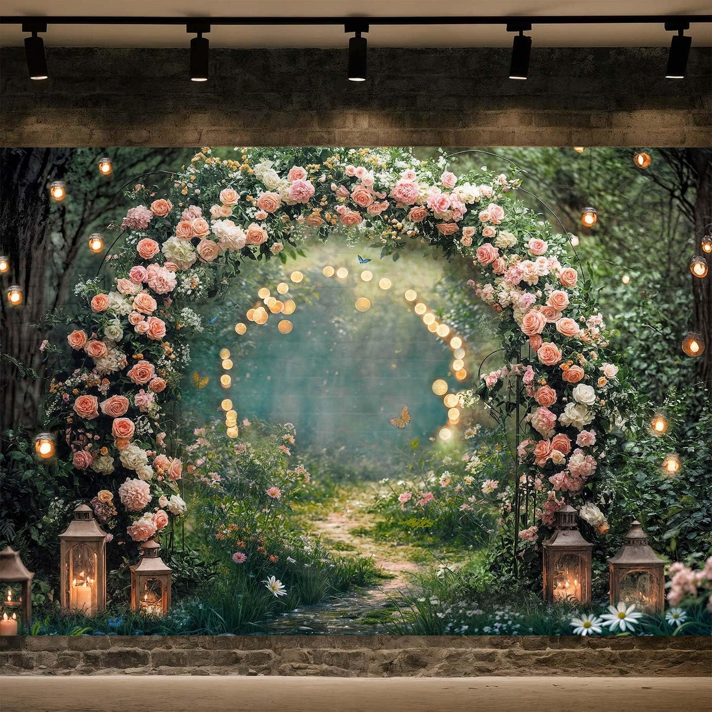 7x5ft Enchanted Forest Wedding Photography Backdrop Wonderland Roses Fairy Tale Backdrop Pink Flower Birthday Newborn Baby Shower Wedding Bridal Party Banner Photo Booth Props Anniversary Background
