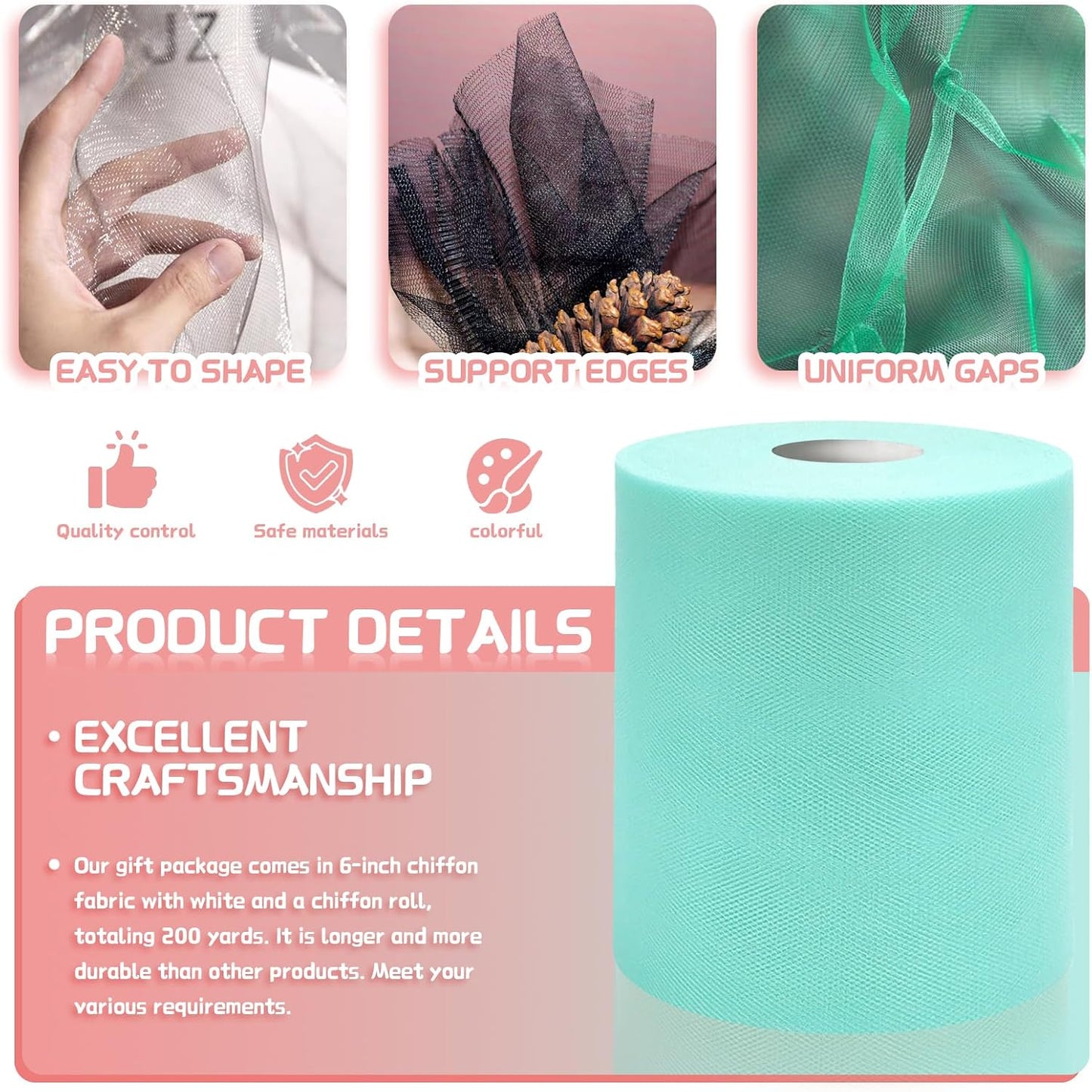 6" x 200 Yards Aqua Blue Tulle Fabric Rolls, Blue Spool Tulle Ribbon for DIY Tutu Skirt Wedding Decoration Baby Shower Birthday Party Backdrop Christmas Gift Wrapping Bow Craft Supplies