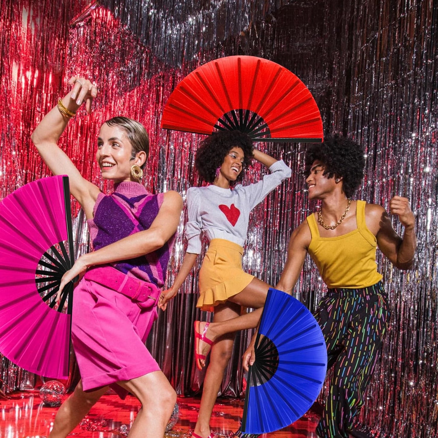 13inch Large Rave Fan Popping Clacking Fans for Line Dancing,Hand Fans for Women Foldable,Boots on The Ground Fan,Portable for Outdoor,Wedding,Party,Decoration (Four Colors)