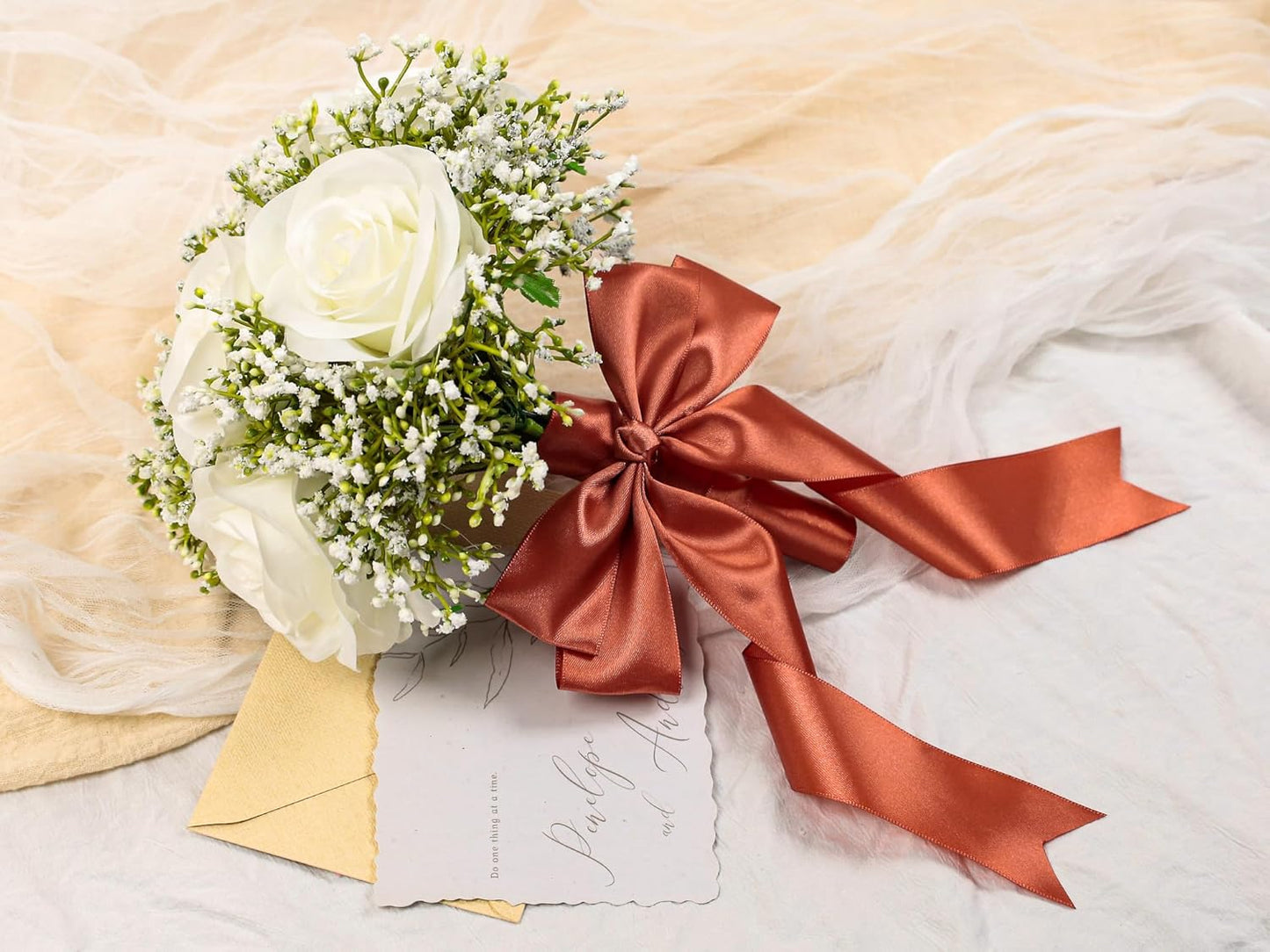 Copper Satin Ribbon 1-1/2 inch X Continuous 50 Yards, Single Face Polyester Ribbon Perfect for Gift Wrapping, Flower Bouquet, Wedding Decor, Crafts, Bow Making, Sewing and More