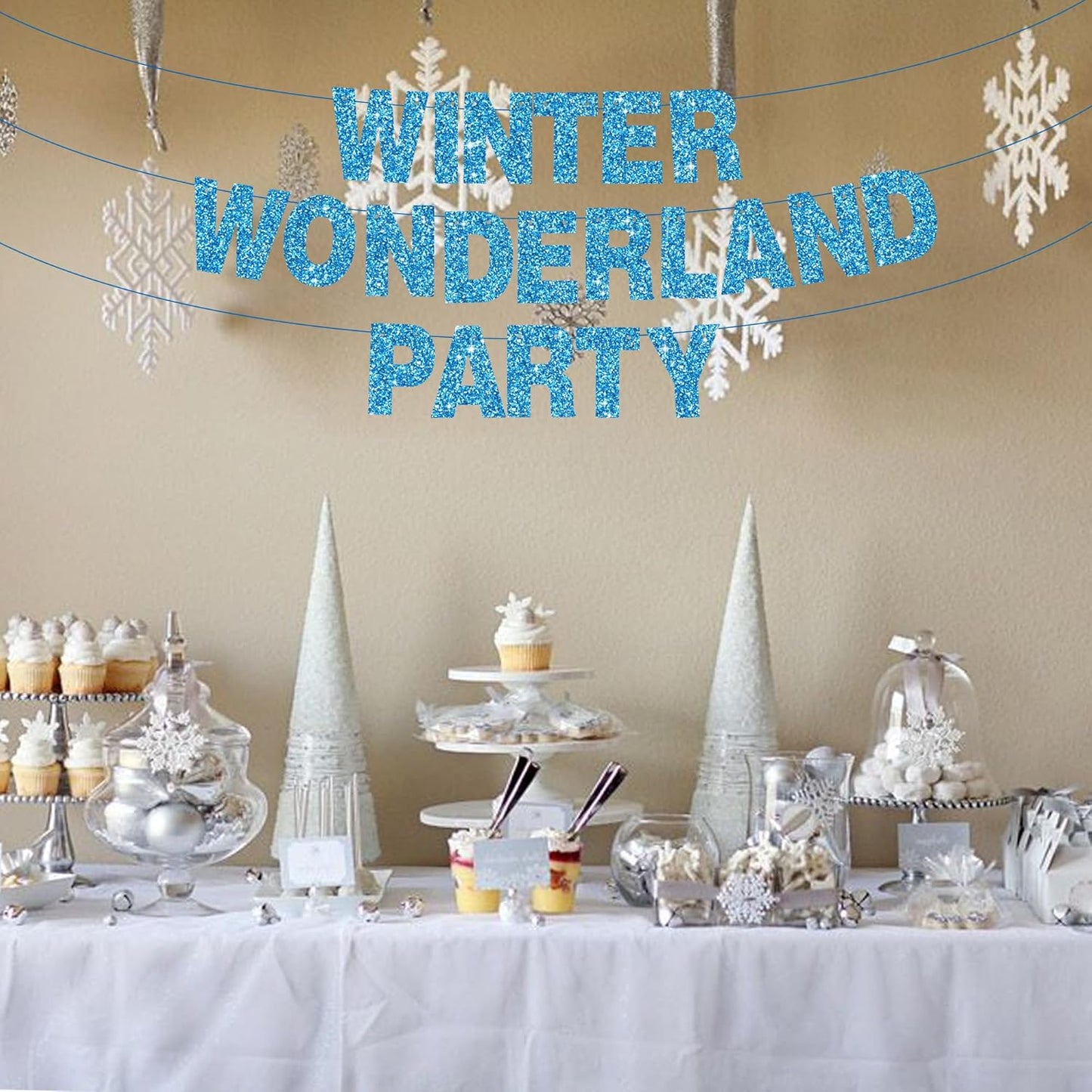 BEISHIDA 116 PCS Glitter Sky Blue DIY Letter Banner Kit Make Your Own Banner，Including 111 Letters and Numbers 3 Rope and 2 Threading Device,Customized for Birthday Graduation Wedding Party Decor