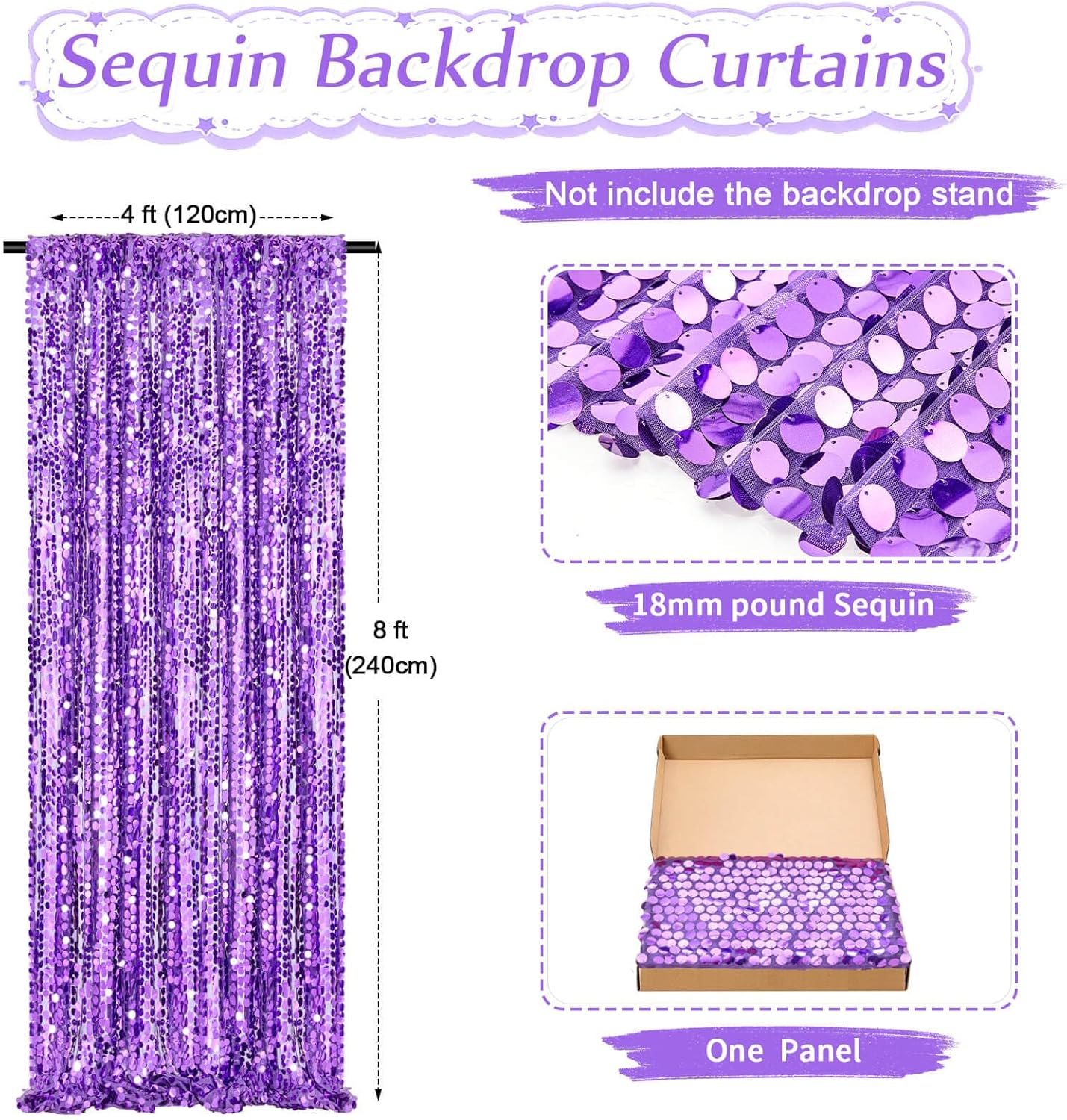 Purple Backdrop 4x8FT Backdrop Curtain for Parties 18MM Sequins Background Fabric Drapes Wedding Birthday Baby Shower