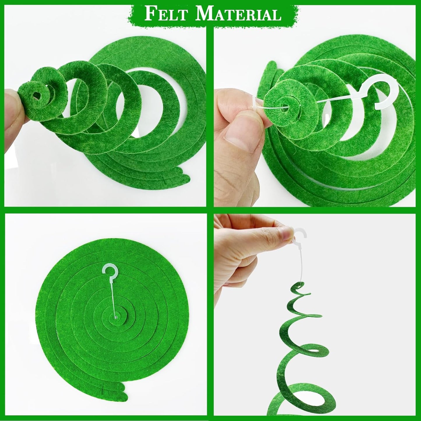 36Pcs Green Hanging Swirl Decorations Ombre Green Felt Swirl Streamer Spiral Ceiling Garland for Spring Summer Birthday Wedding Baby Shower Graduation Christmas St Patrick's day Holiday Party Supplies