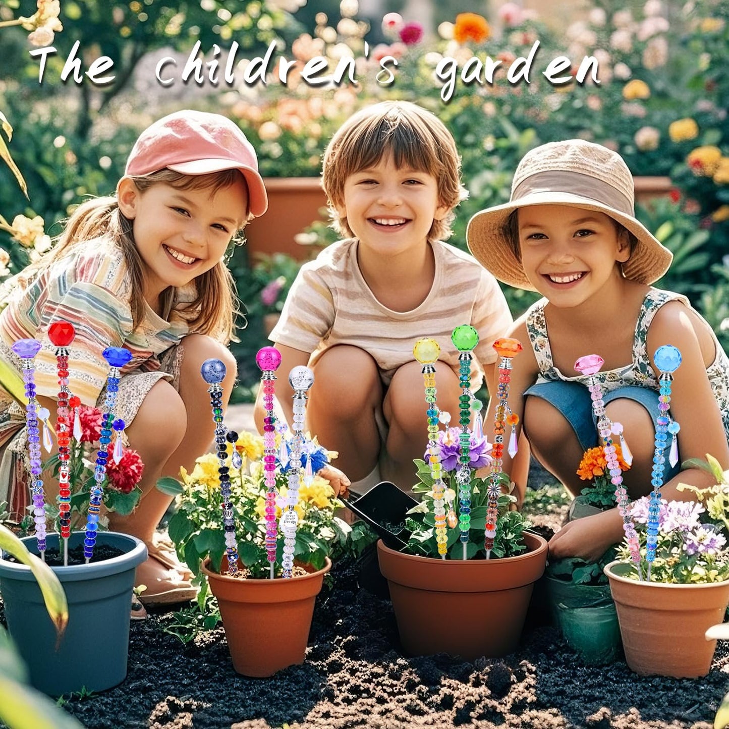 DIY Fairy Wand Garden Stakes Kit, Crystal Beaded Decorative Wands Set, Outdoor Garden Decoration with Assembly Guide (Mixed Top 390 Pcs)