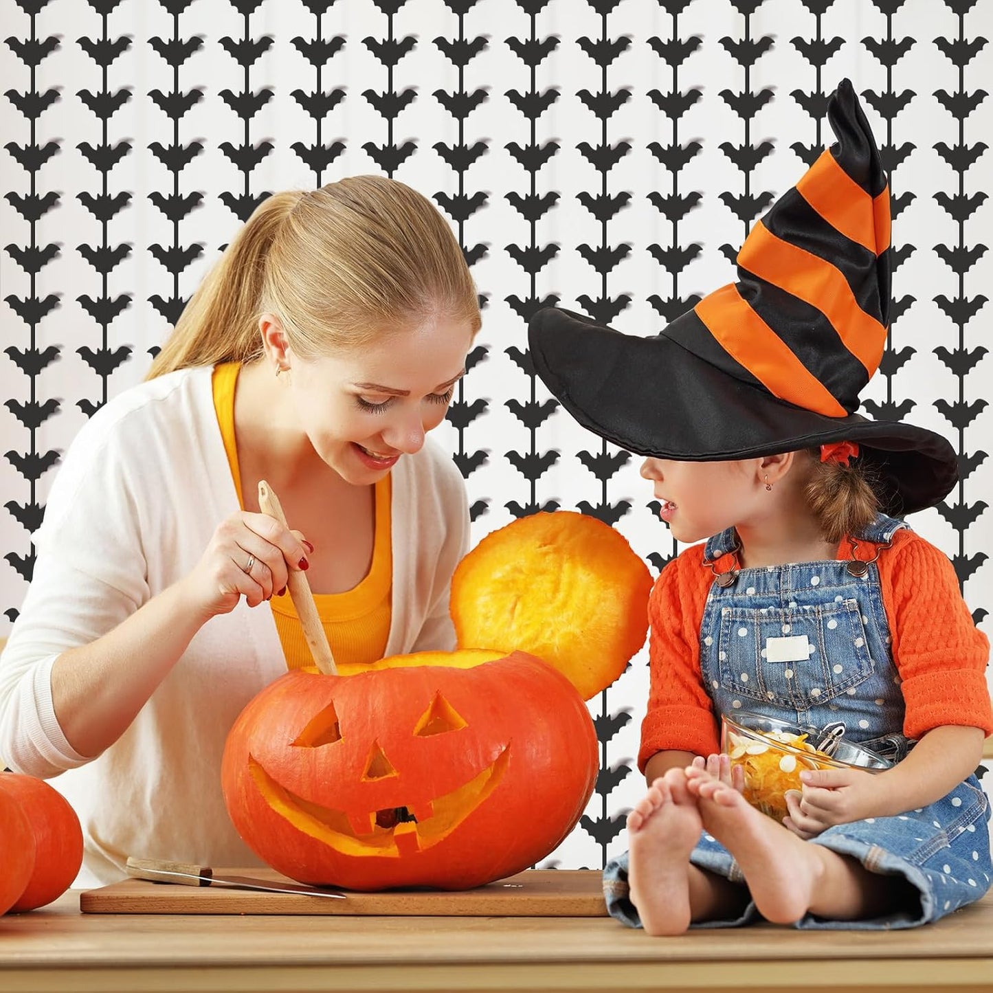 CANREVEL 2 Pack 3.2x6.5 Feet Halloween Foil Fringe Backdrop Curtains, Black Bat Tinsel Streamers Party Decorations, Fringe Backdrop for Wall Door Indoor Outdoor Decorations