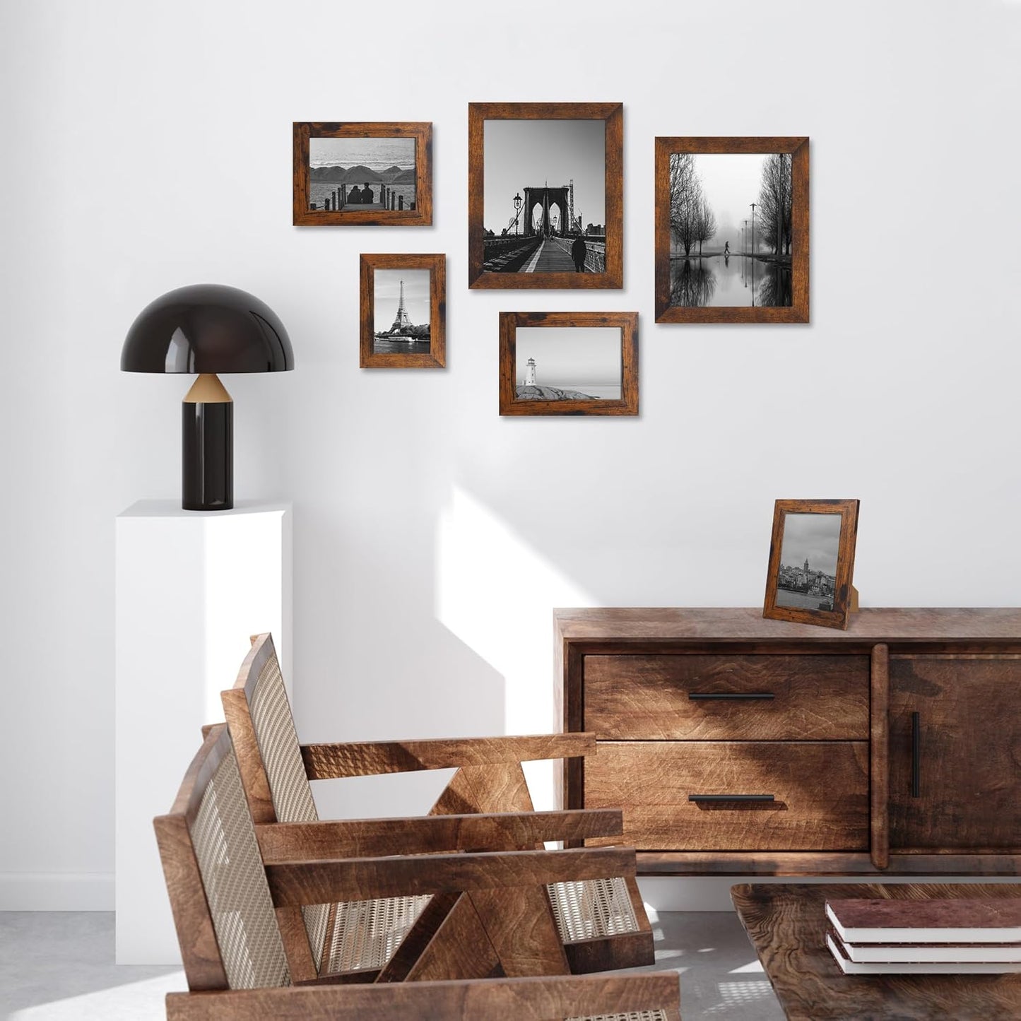 4x6 Picture Frame Set of 4, High Definition Glass 4 x 6 Frame, Wood Rustic Photo Frames for Horizontal or Vertical Display Tabletop and Wall Mounting