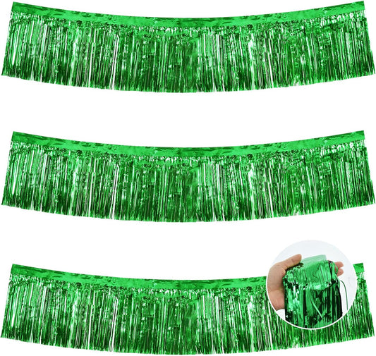 BEISHIDA 3 Packs Metallic Foil Fringe Garland Green Wall Hanging Tinsel Fringe Banner for Halloween Christmas Car Floats Bridal Shower Wedding Birthday Easter Graduation Holiday Party Decoration 30 Ft