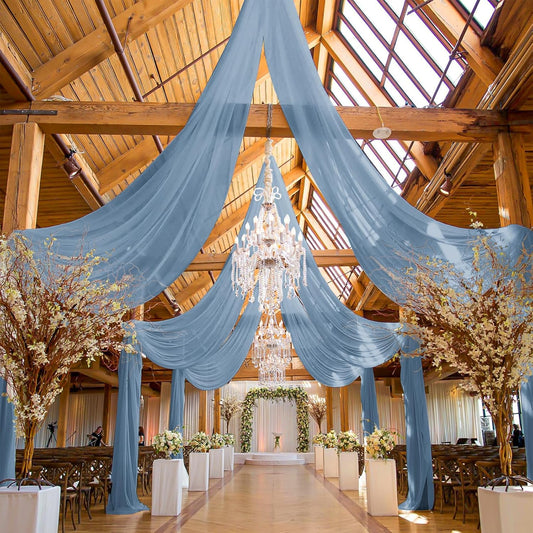 6 Panels Dusty Blue Ceiling Drapes for Wedding, 5ftx10ft Ceiling Drapes Cheesecloth Sheer Fabric Curtain Wedding Arch Draping Fabric Romantic Ceilings Decorations for Weddings Party Ceremony Stage