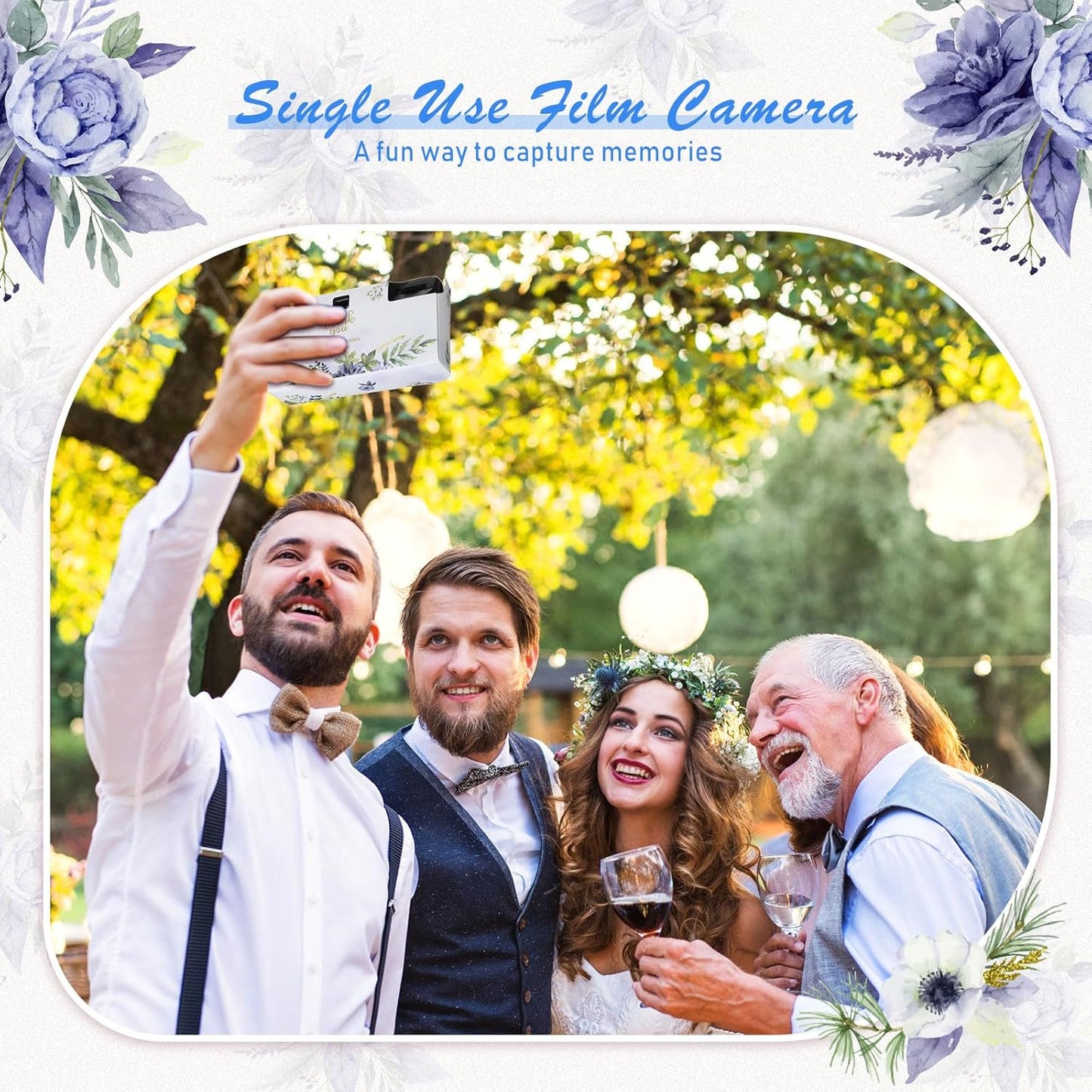 Kanayu 10 Pack Disposable Camera for Wedding Floral 35mm Single Use Film Camera with Flash One Time Use Camera for Anniversary Concert Travel Camp Party Supply Gift Honeymoon(Blue Poppy)