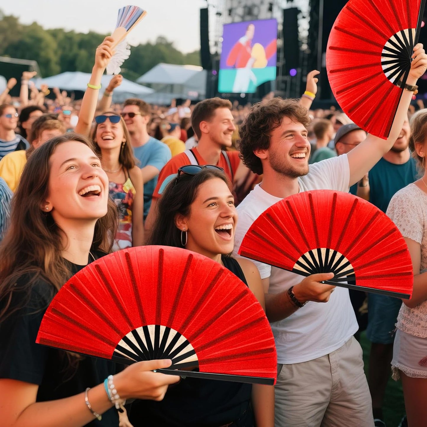 13inch Large Rave Fan Popping Clacking Fans for Line Dancing,Hand Fans for Women Foldable,Boots on The Ground Fan,Portable for Outdoor,Wedding,Party,Decoration (2pcs red)